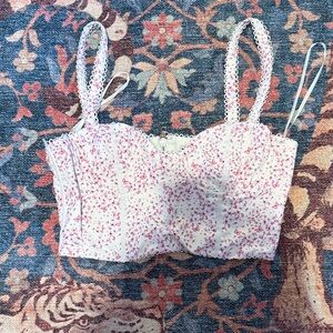 White Fox Boutique Pink Floral Lace Tank Top